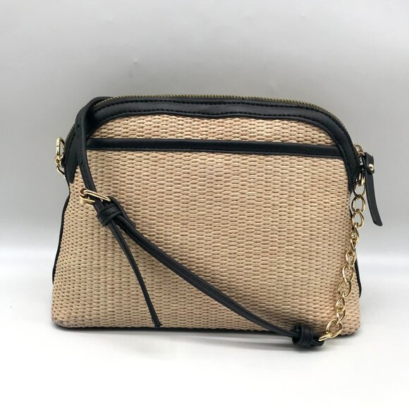 Nanette Lepore Black & Neutral Thea Straw Dome Crossbody & Wallet - Picture 2 of 11